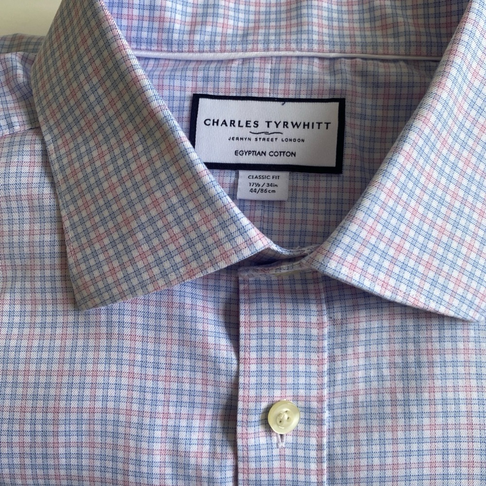 Charles Tyrwhitt Men's Blue pink & white Check Egyptian cotton Shirt 17.5/34
